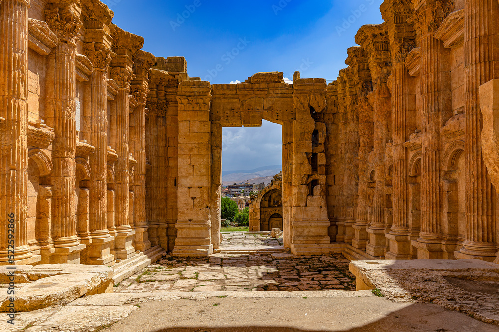 Lebanon. Baalbek (UNESCO World Heritage Site), ancient Heliopolis in Greek and Roman period. The Temple of Bacchus - inside (view from cella)