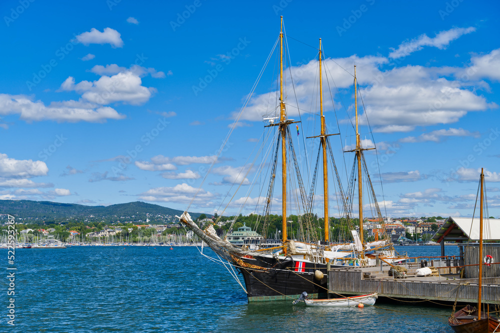 Historic sailing ship in Oslo, Norway Europe tied to the shore
