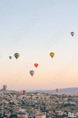 hot air balloon in flight in Cappadocia, Turkey