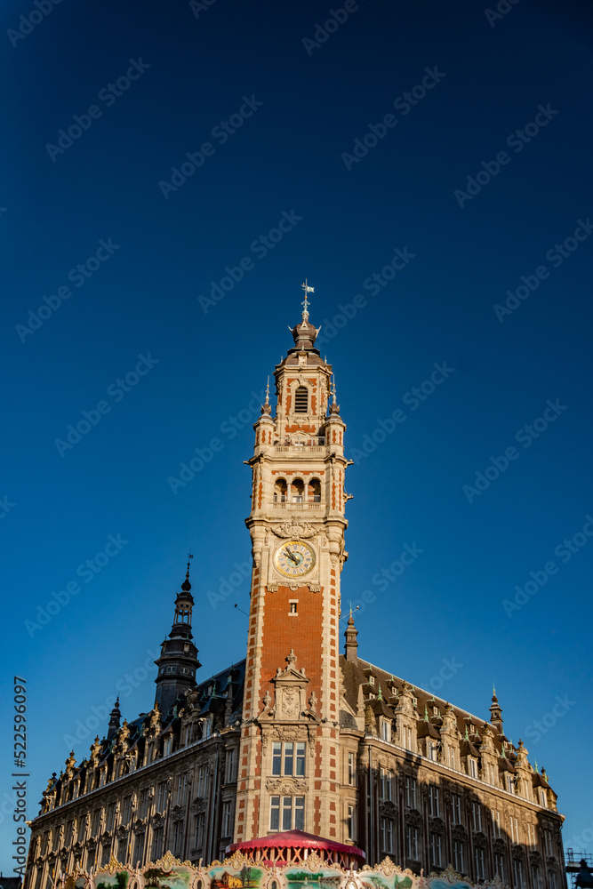 european town of lille classical european building clock tower and city hall