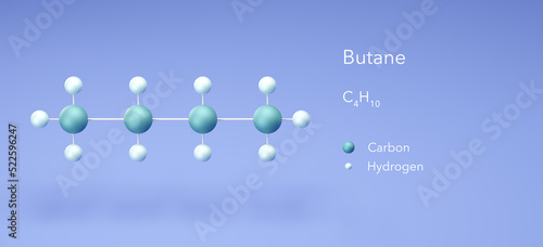 Schilderij op canvas butane, colorless gas, molecular structures, 3d rendering, Structural Chemical F