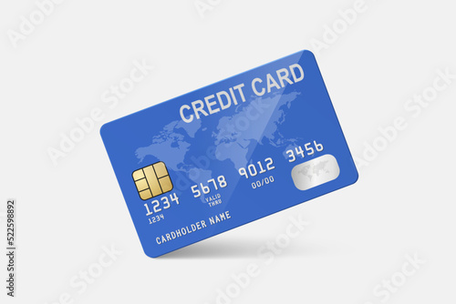 Vector 3d Realistic Blue Credit Card on White Background. Design Template of Plastic Credit or Debit Card. Credit Card Payment Concept. Front View