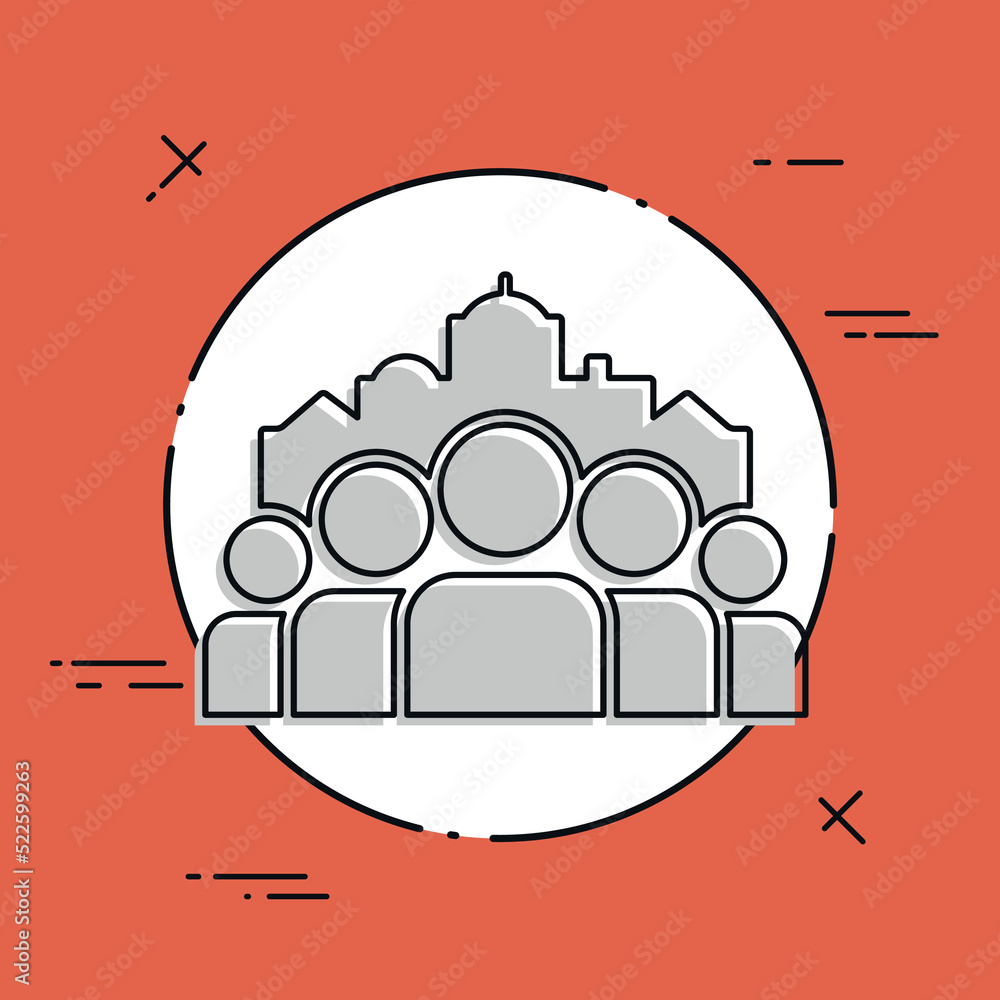 Cityscape and people community - Vector flat minimal icon Cityscape and people community - Vector flat minimal icon