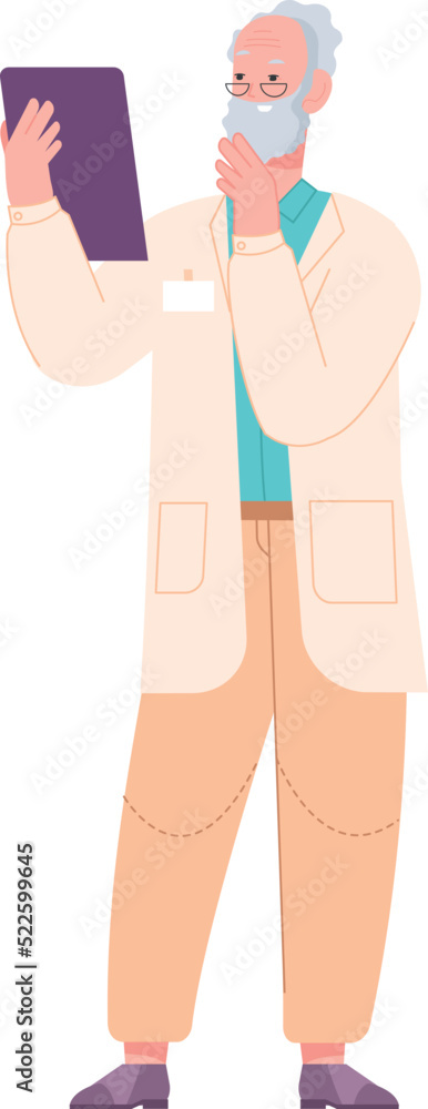 Old bearded doctor thinking about patient record Old bearded doctor thinking about patient record