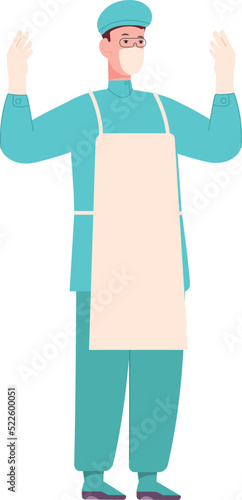 Surgeon preparing for operation. Doctor in clean surgical uniform