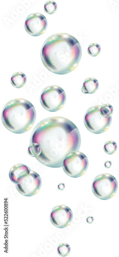 Bubbles group. Realistic glossy air spheres. Rainbow foam