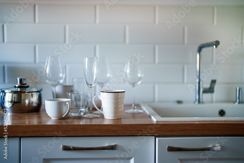 Unwashed dirty dishes after the holiday.