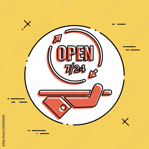 Full time open - services 7/24 - Vector web icon