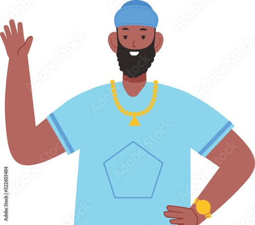 Black man with raised hand. Friendly greeting gesture