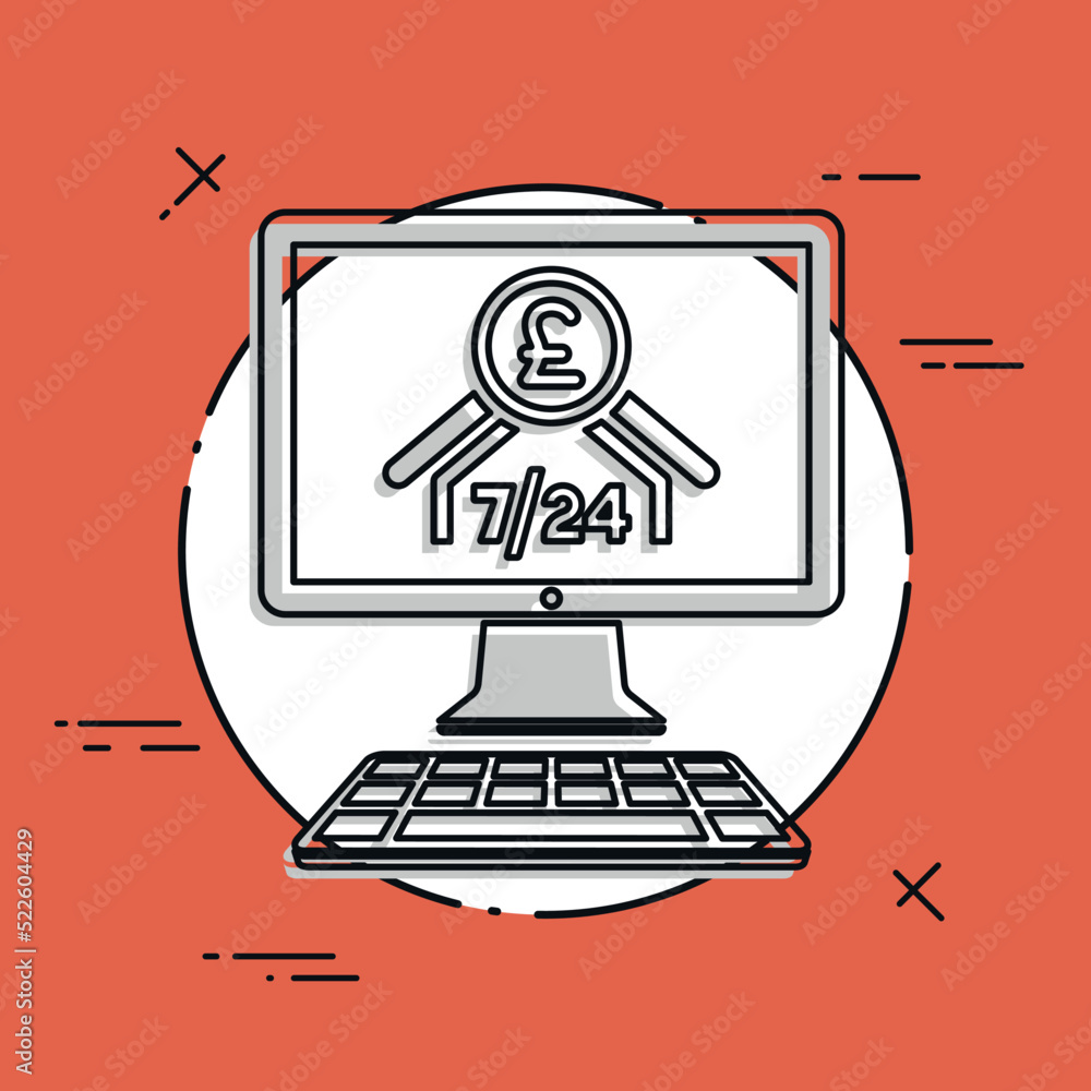 British banking institute online - Pound Sterling - 7/24 service - Vector flat icon