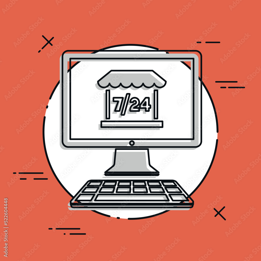 E-commerce shop open 7/24 - Vector flat icon E-commerce shop open 7/24 - Vector flat icon