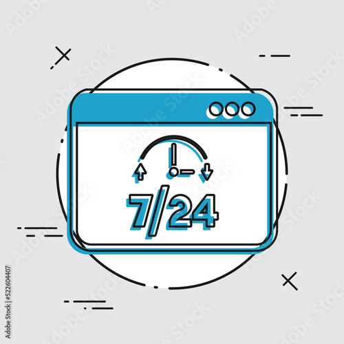 Full time 7/24 computer service - Vector flat icon