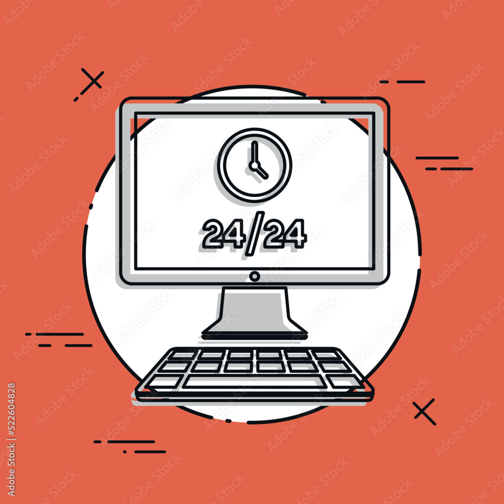 Computer service full time - Vector flat icon