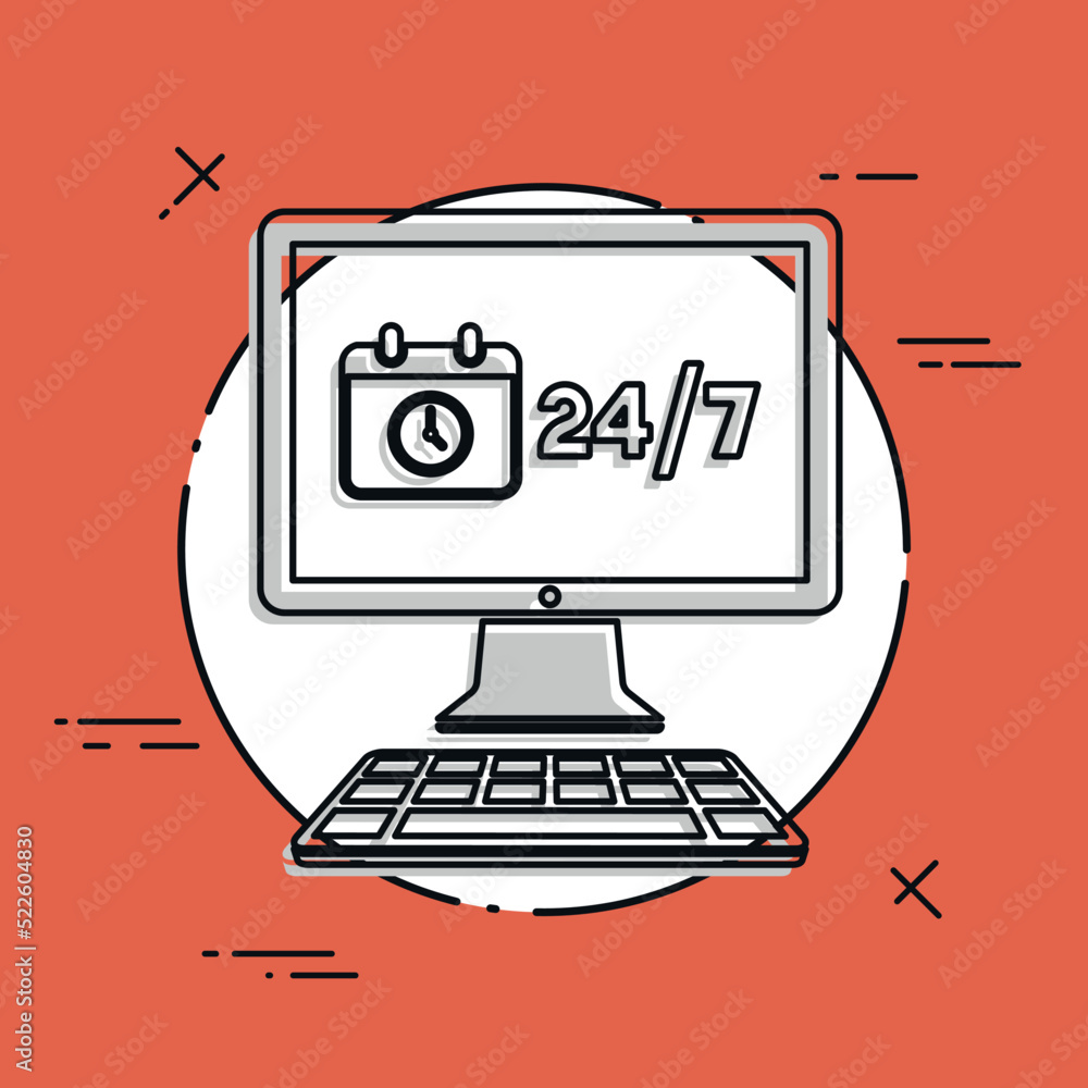 Computer services full time 24/7 - Vector flat icon Computer services full time 24/7 - Vector flat icon
