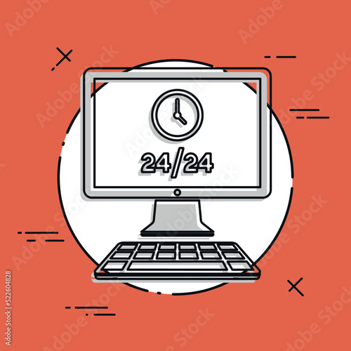Computer service full time - Vector flat icon