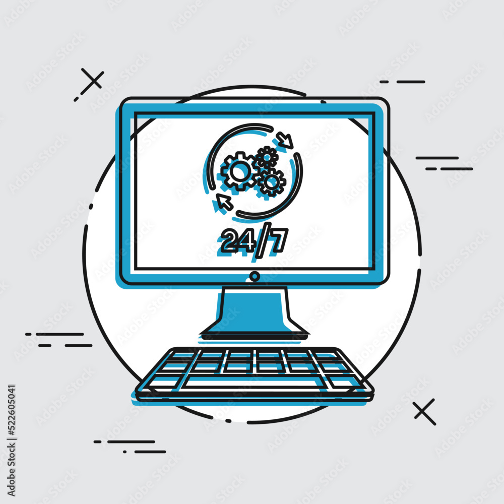 Computer repair assistance 24/7 - Vector flat icon Computer repair assistance 24/7 - Vector flat icon