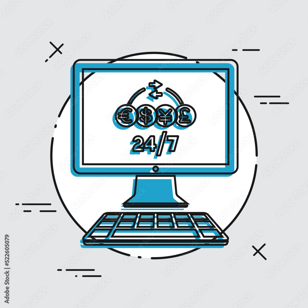 Money transfer online service 24/7 - Vector flat icon Money transfer online service 24/7 - Vector flat icon