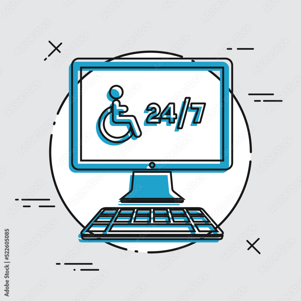Online handicapped services 24/7 - Vector flat icon Online handicapped services 24/7 - Vector flat icon