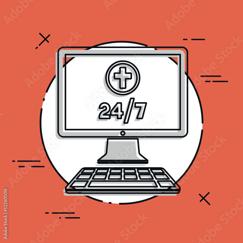 Religious web services 24/7 - Vector flat icon