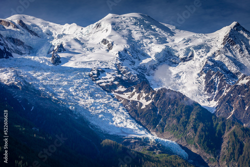Mont Blanc Massif and Glacier Bossons in Haute Savoie, Chamonix, French Alps