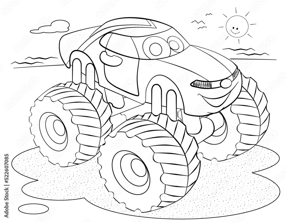 Cartoon monster truck for coloring page. Stock Vector | Adobe Stock