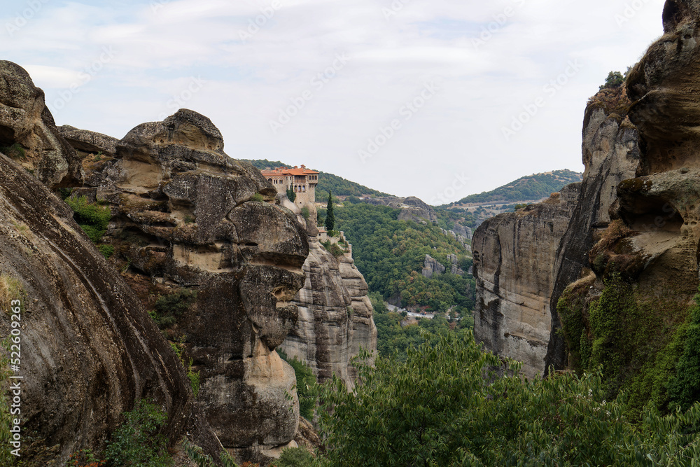 Meteors - a massif of sandstone and conglomerate rocks in central Greece at the northwestern end of the Thessaly plain near the city of Kalambaka with the Orthodox monasteries located there