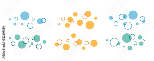 Round simple colored abstract elements. Decorative elements in form of circles with fill and stroke, colored vector flat bubbles for collage, design or decor, for business presentations.