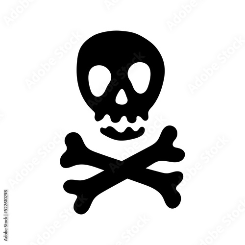 Skull with crossbones silhouette, isolated on white background. Vector illustration, traditional Halloween decorative element. Halloween silhouette black pirate skull - for design, decor and cricut.