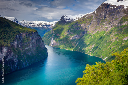 Obraz na płótnie Gierangerfjord and Seven Sisters Waterfalls, Norway, Northern Europe w salonie