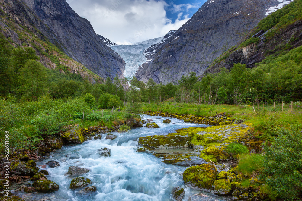 Briksdalsbreen arm of Jostedalsbreen glacier in Norway, Scandinavia