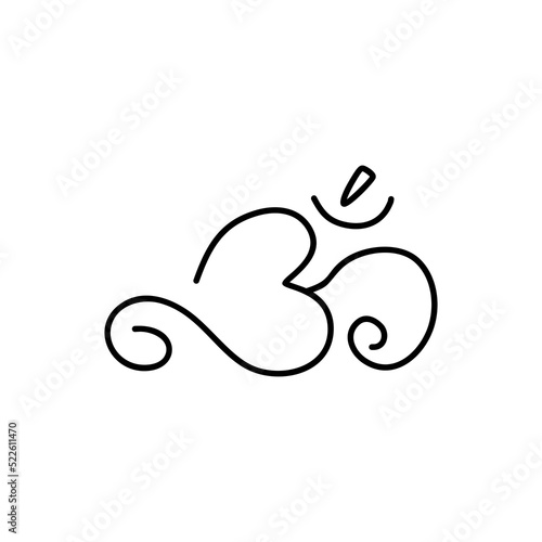 Om, Aum. Single element. The original mantra. Spiritual symbol in Indian religion. Hand-drawn. Doodle, lettering, calligraphy, icon. Vector illustration for design, prints. On white background.