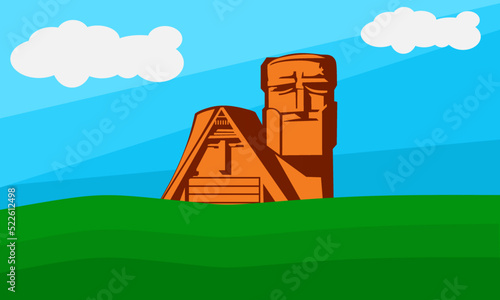 Armenian grandmother and grandfather statue, vector. We, our mountains. Monument in the capital of Artsakh, Stepanakert