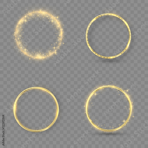 Gold rings glowing light sparkles, lighting effect