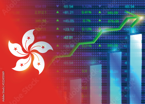 Economic growth in Hong Kong.Hong Kong's stock market.Hong Kong flag with charts,growth arrow