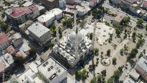 Aerial view of Merkez Ulu Mosque in Igdir. 4K Footage in Turkey photo