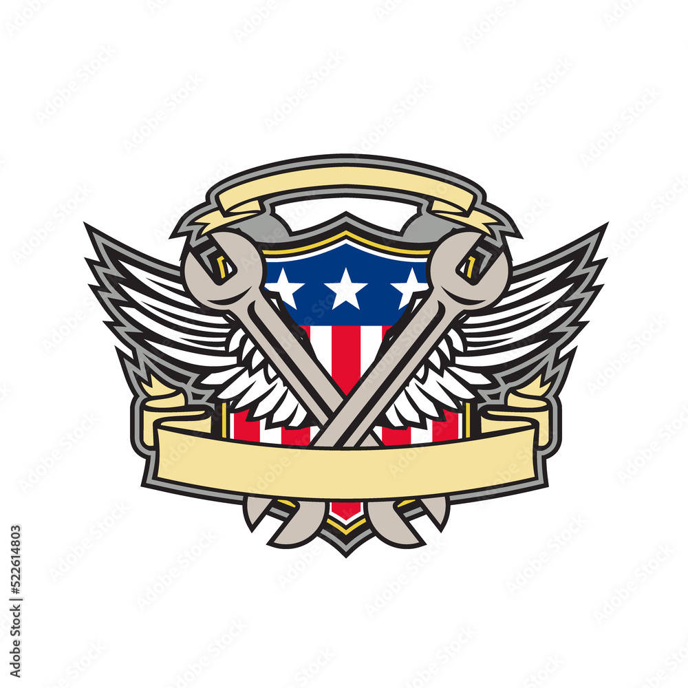 Crossed Wrench Army Wings American Flag Shield Crossed Wrench Army Wings American Flag Shield