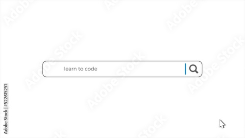 Learn to code in search animation. Internet browser searching photo