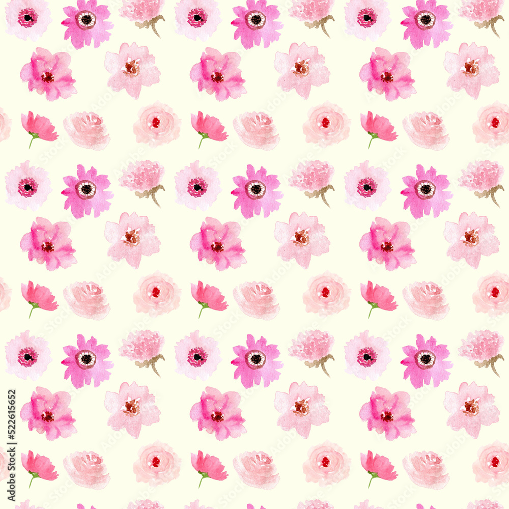 pink floral watercolor seamless pattern