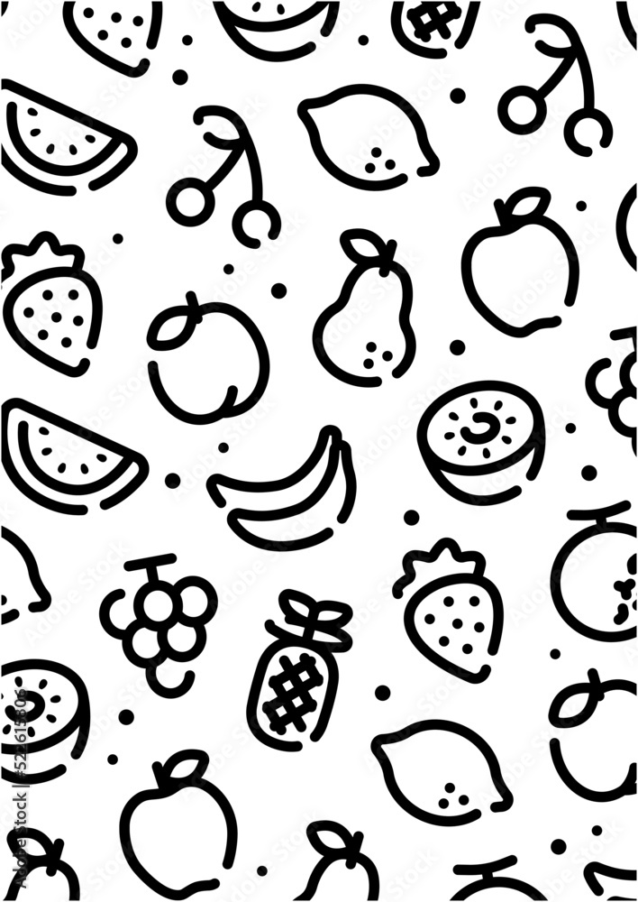 Fruits icon pattern background for graphic design.A-size vertical.