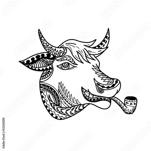 Fototapeta Cow Head Tribal Tattoo