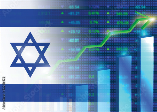 Economic growth in Israel.Israel's stock market.Israeli flag with charts,growth arrow