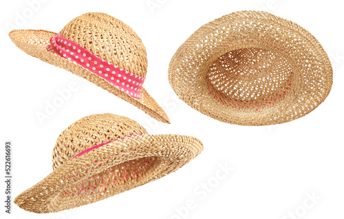 Isolated straw hat, three views photo