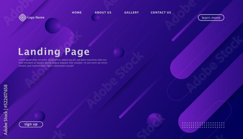 Modern geometric gradient landing page template design,purple background,shapes design