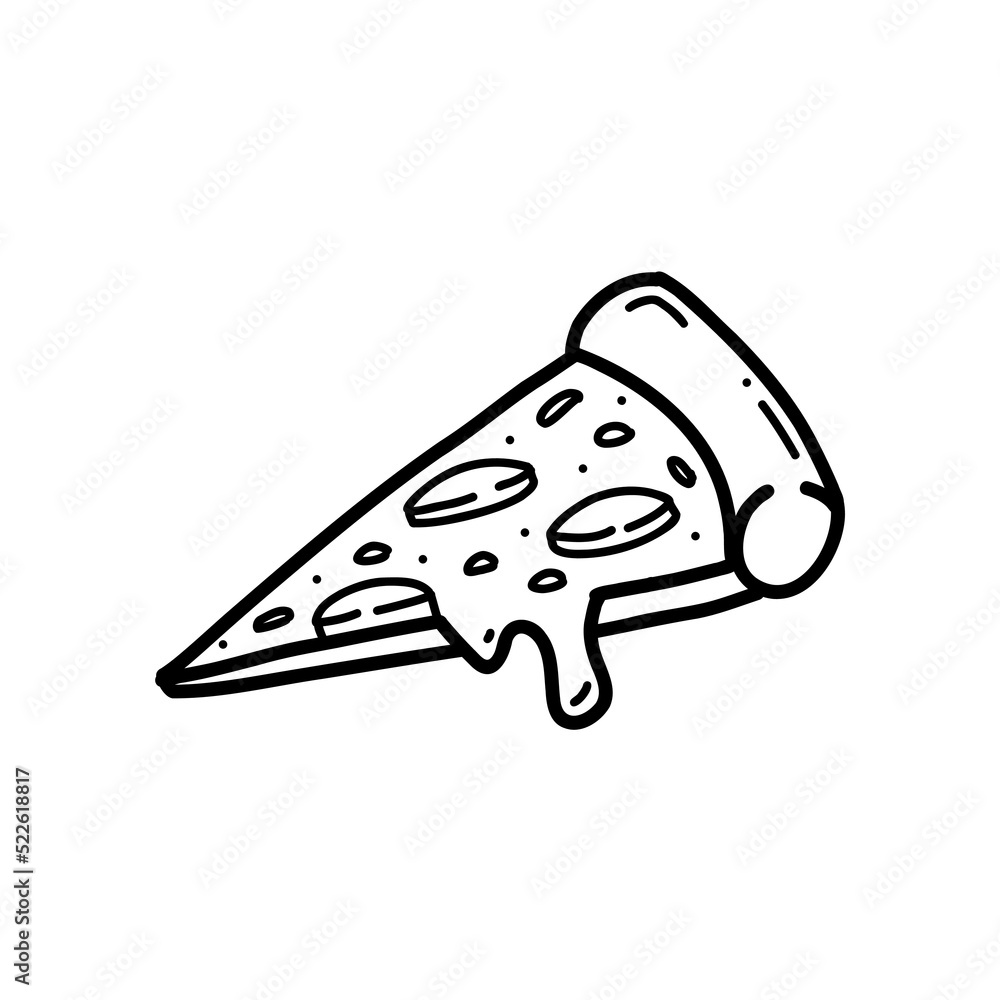 pizza slice with melting cheese doodle hand drawn illustration pizza slice with melting cheese doodle hand drawn illustration