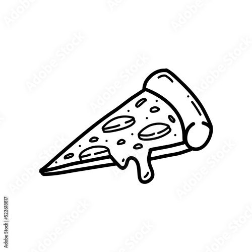 pizza slice with melting cheese doodle hand drawn illustration