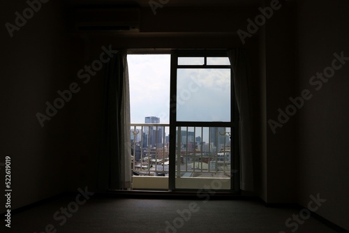 The scenery seen from the window of a vacant studio apartment.Sendai City, Miyagi Prefecture Japan August 2022.
