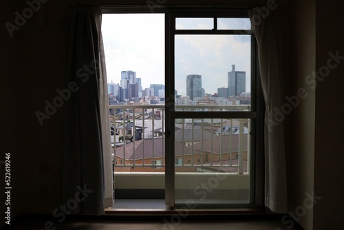 The scenery seen from the window of a vacant studio apartment.Sendai City, Miyagi Prefecture Japan August 2022.