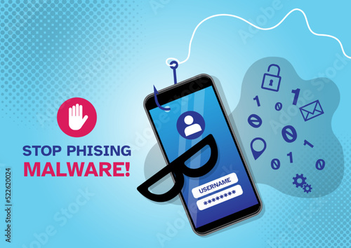 Phishing scam vector symbol with cell phone, mobile phone