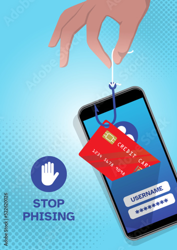 Stop Phishing Scam vector symbol with cell phone, mobile phone