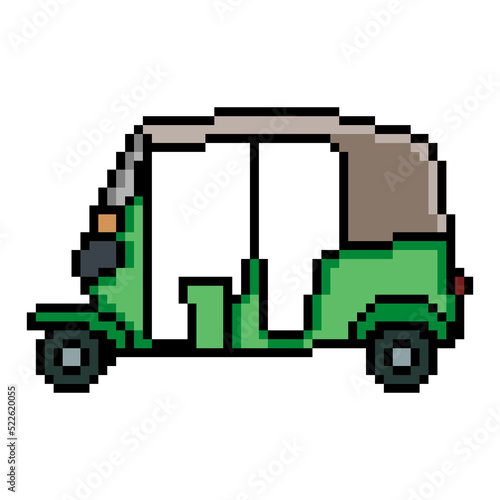 tuktuk asian traditional transportation with pixel art. Isolated on white background
